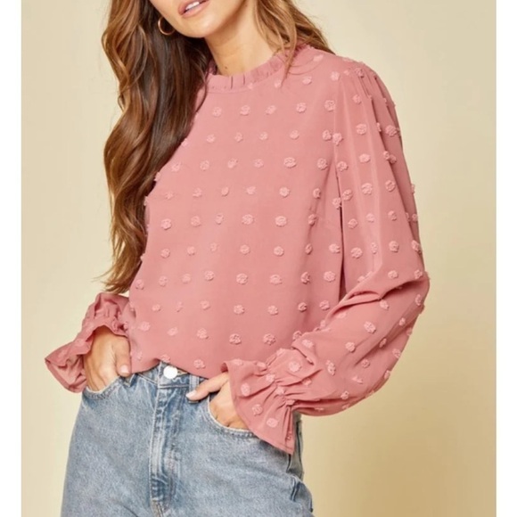 New Boutique Andree by Unit Mauve Pom Pom High Neck Blouse - Picture 2 of 11